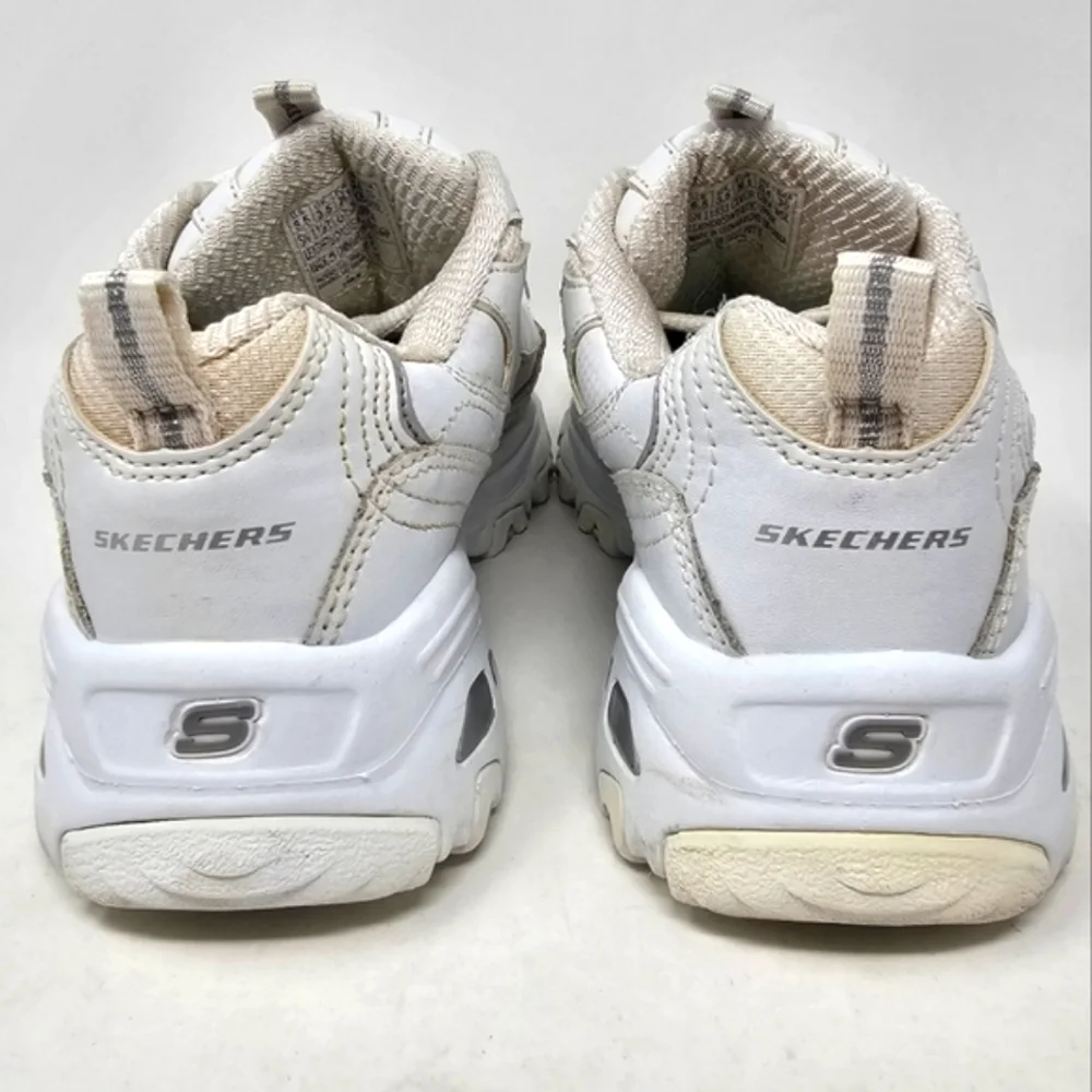 Skechers D Lites White Sneakers Leather Womens Size 6.5 Memory Foam 11931 LaceUp